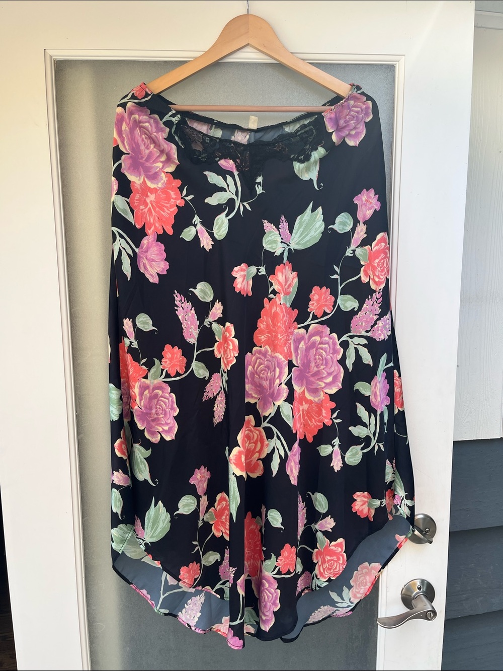 Free People Midi Skirt in Black with Pink & Coral Roses